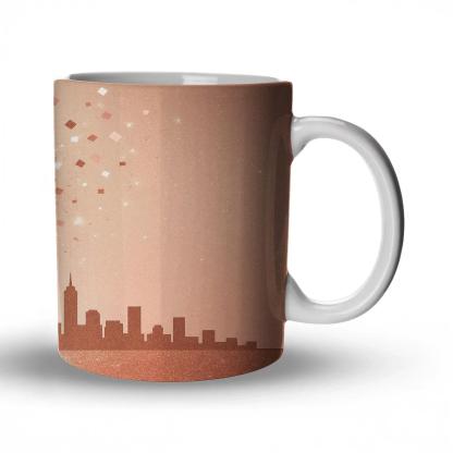 Rose Gold Prism Confetti Skyline custom printed mugs