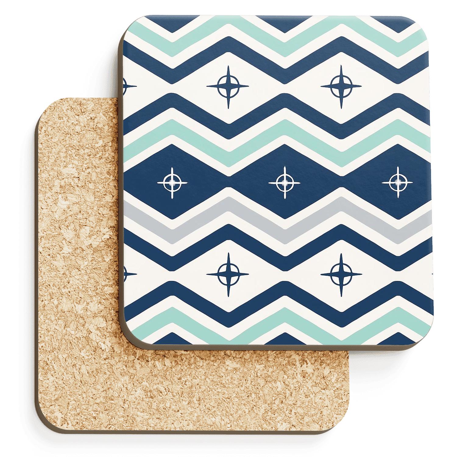 Polar Wave Chevrons And Compass Dots elegant tabletop coasters