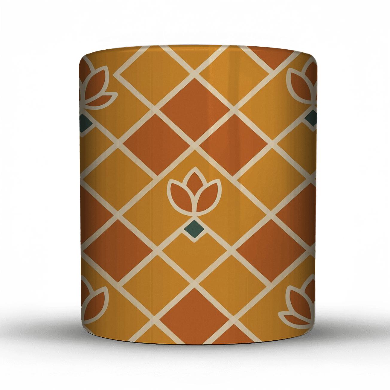 Saffron Lattice With Minimal Lotus Bud Motifs insulated thermal mugs