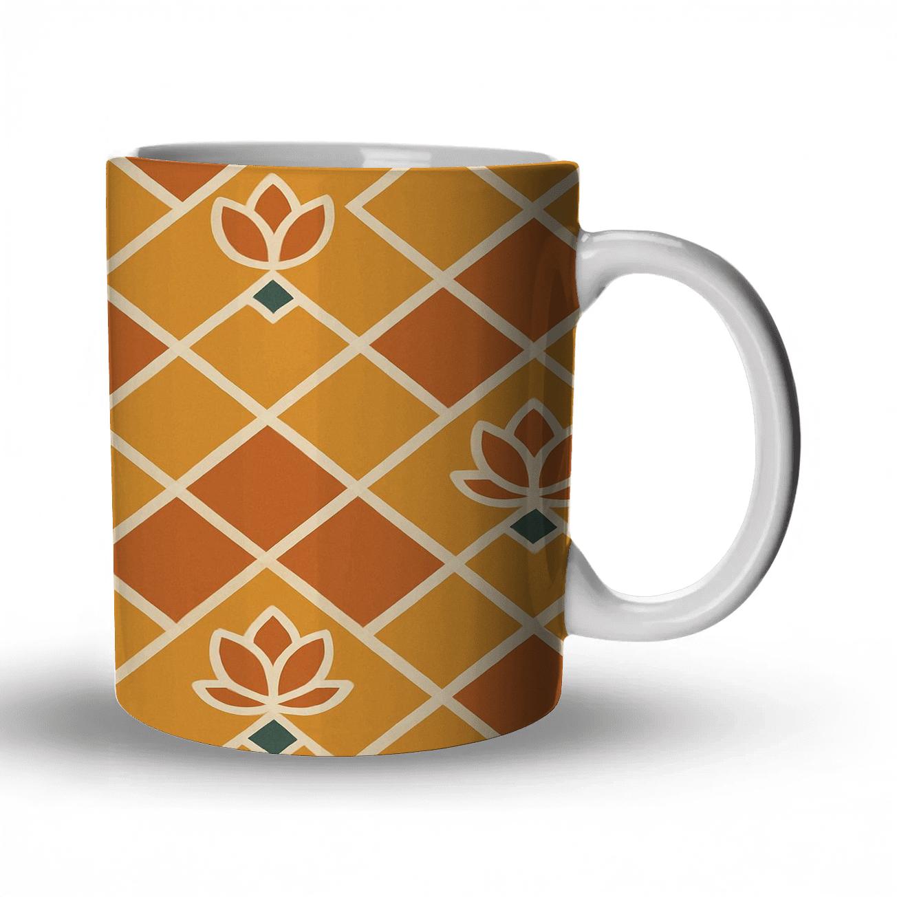 Saffron Lattice With Minimal Lotus Bud Motifs insulated thermal mugs