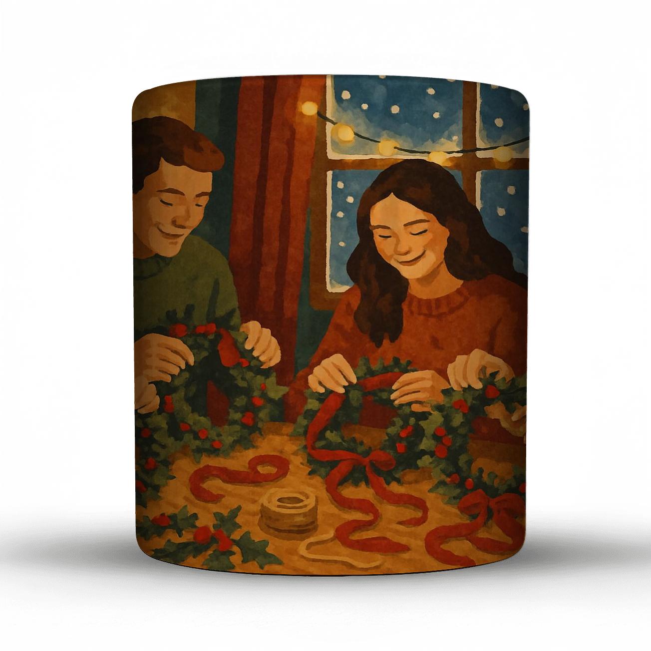 Wreathmaking By Window Glow ceramic coffee mugs