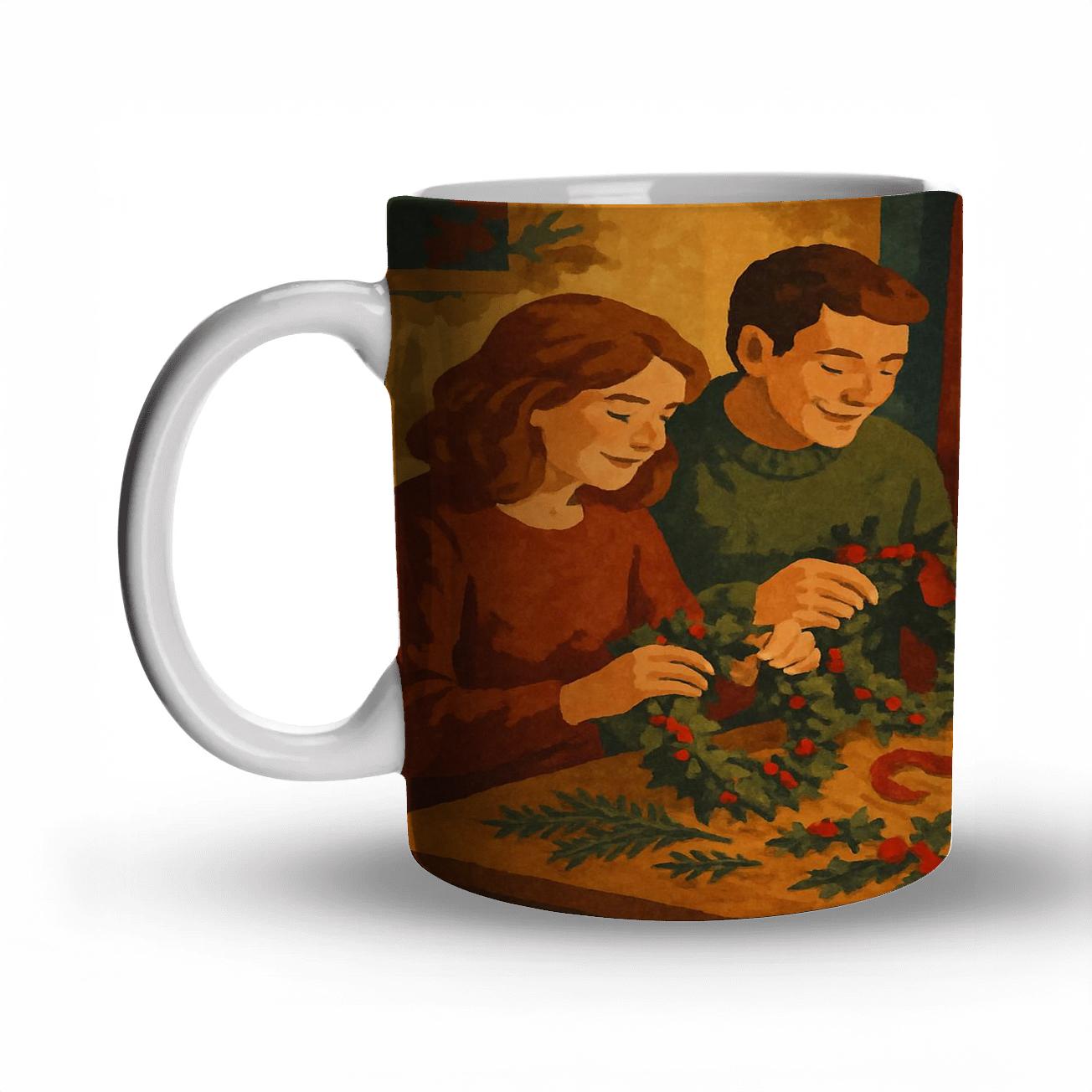 Wreathmaking By Window Glow ceramic coffee mugs