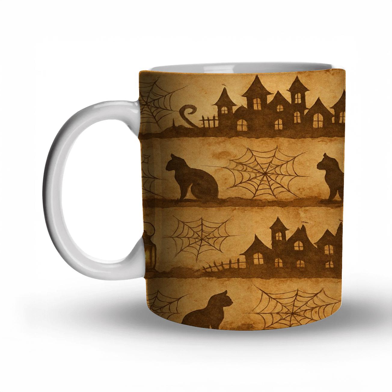 Sepia Parchment Haunted Horizon Bands With Lantern Clusters gift mugs for occasions