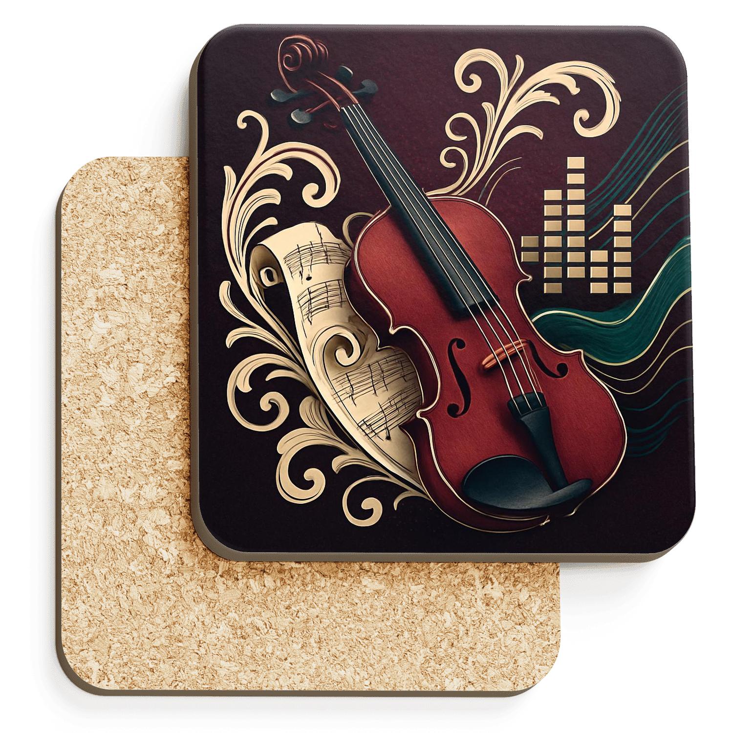 Baroque Beats Orchestra Collage wooden table coasters