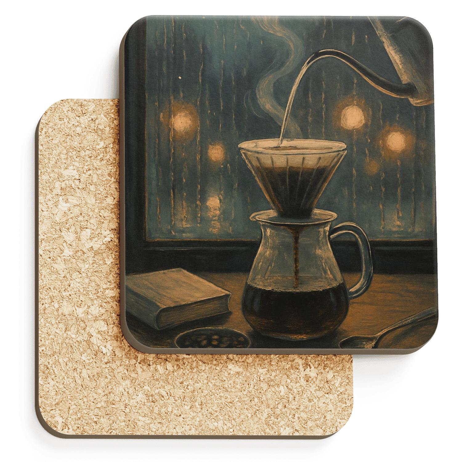 Cafe Window Rain Pour Over wooden table coasters
