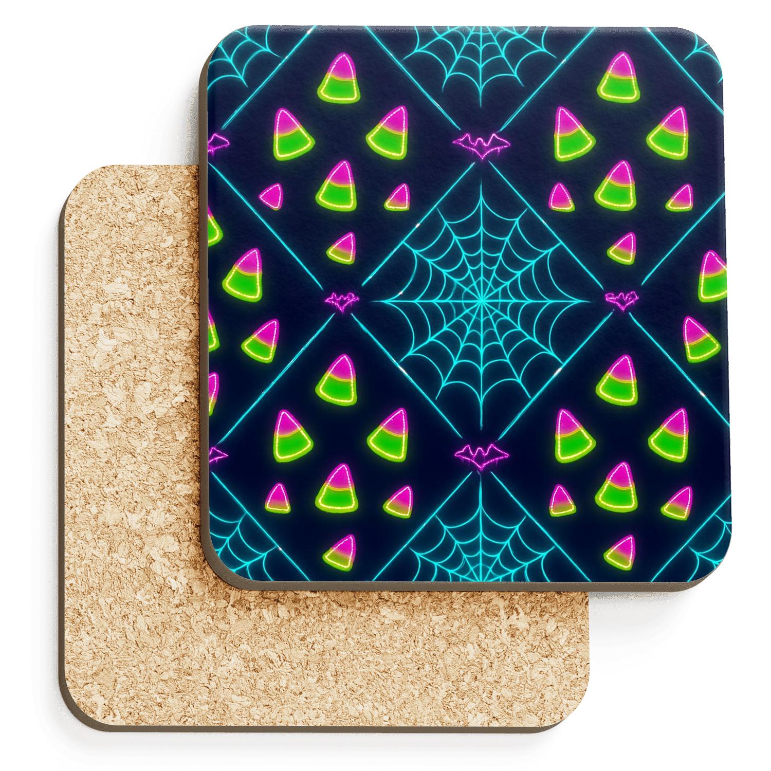 Neon Carnival Cobweb Lattice With Candy Corn Diagonals coasters for home decor