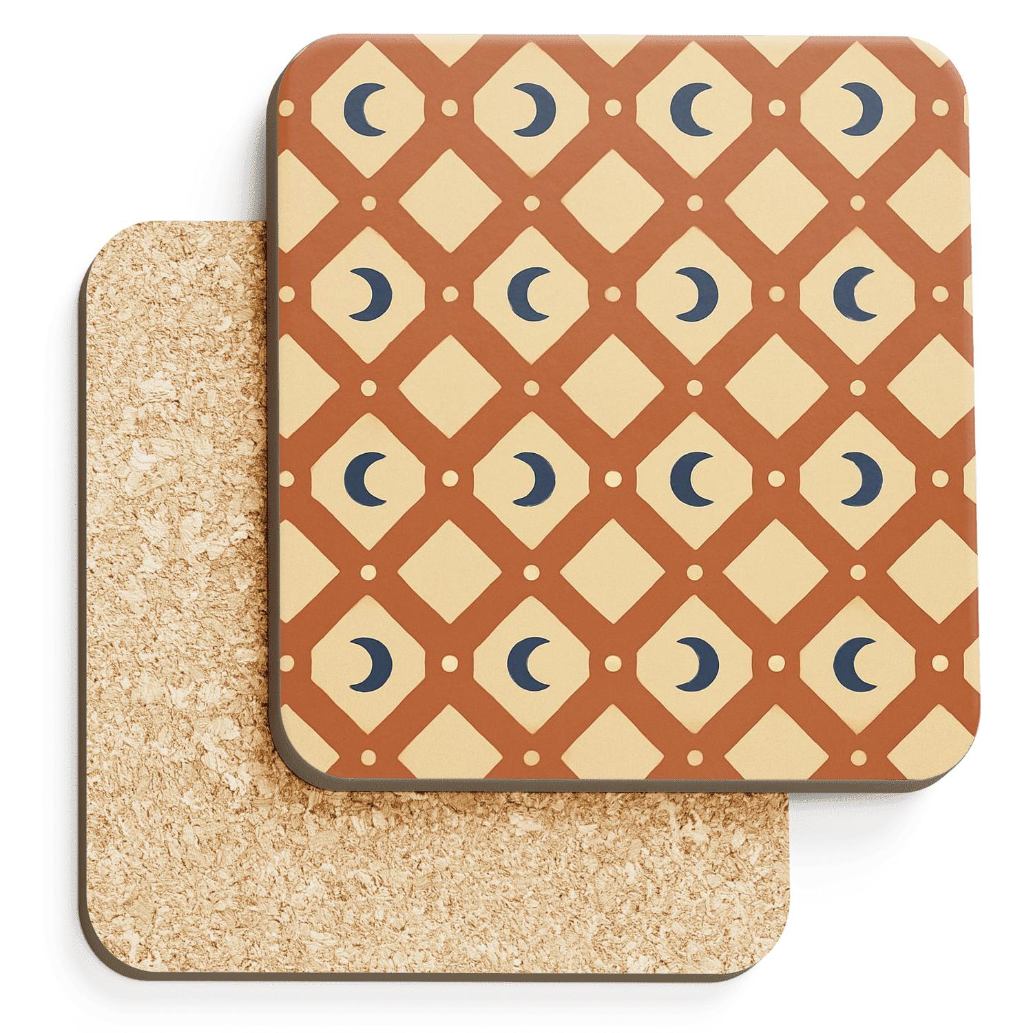 Terracotta Lattice With Indigo Crescent Motifs elegant tabletop coasters