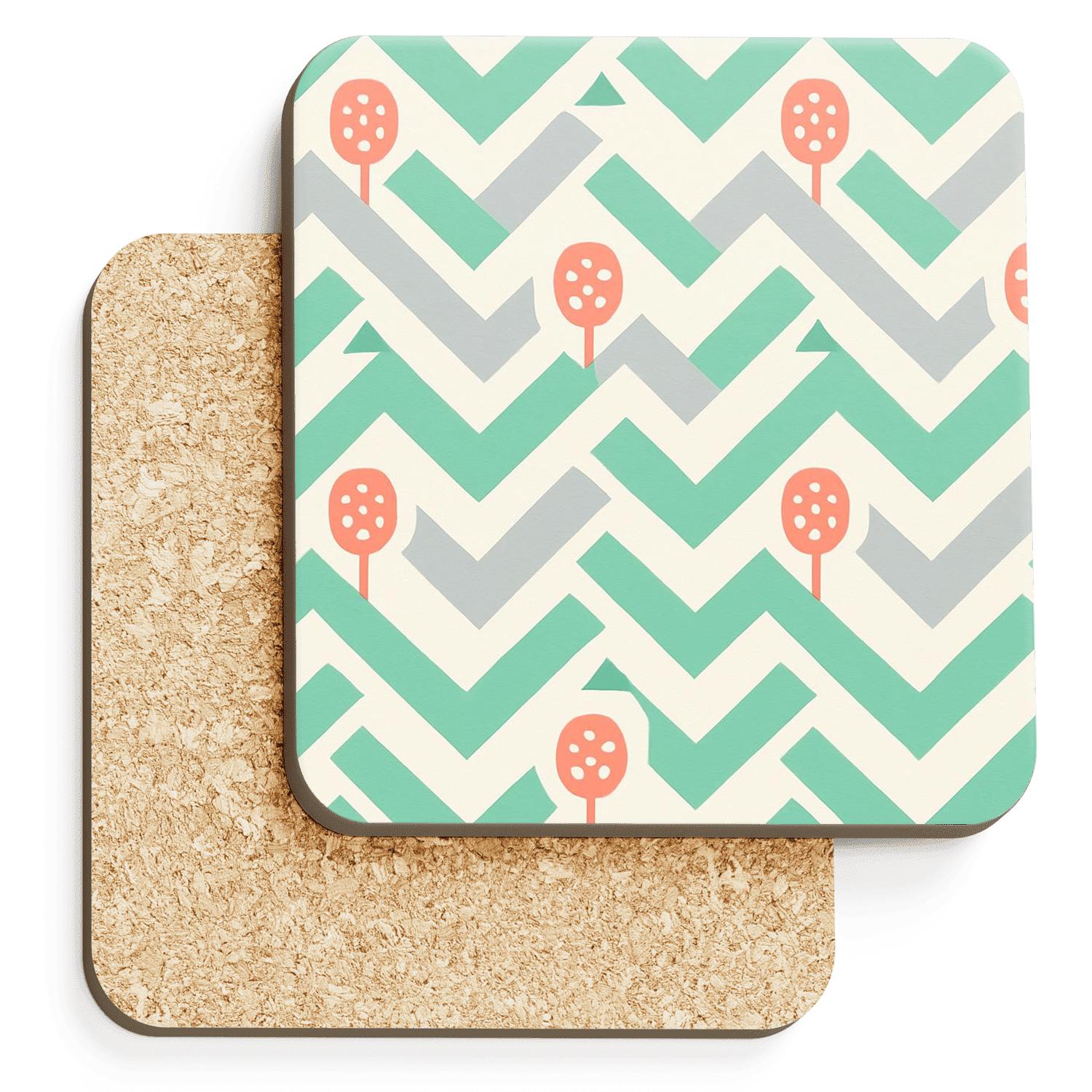 Mint Chevron Weave With Coral Seed Pods custom engraved coasters