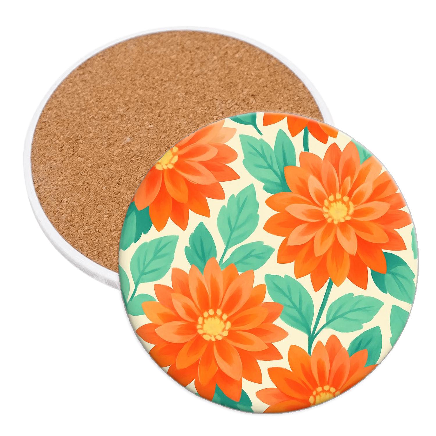 Citrus Dahlias And Mint Leaves decorative beverage coasters