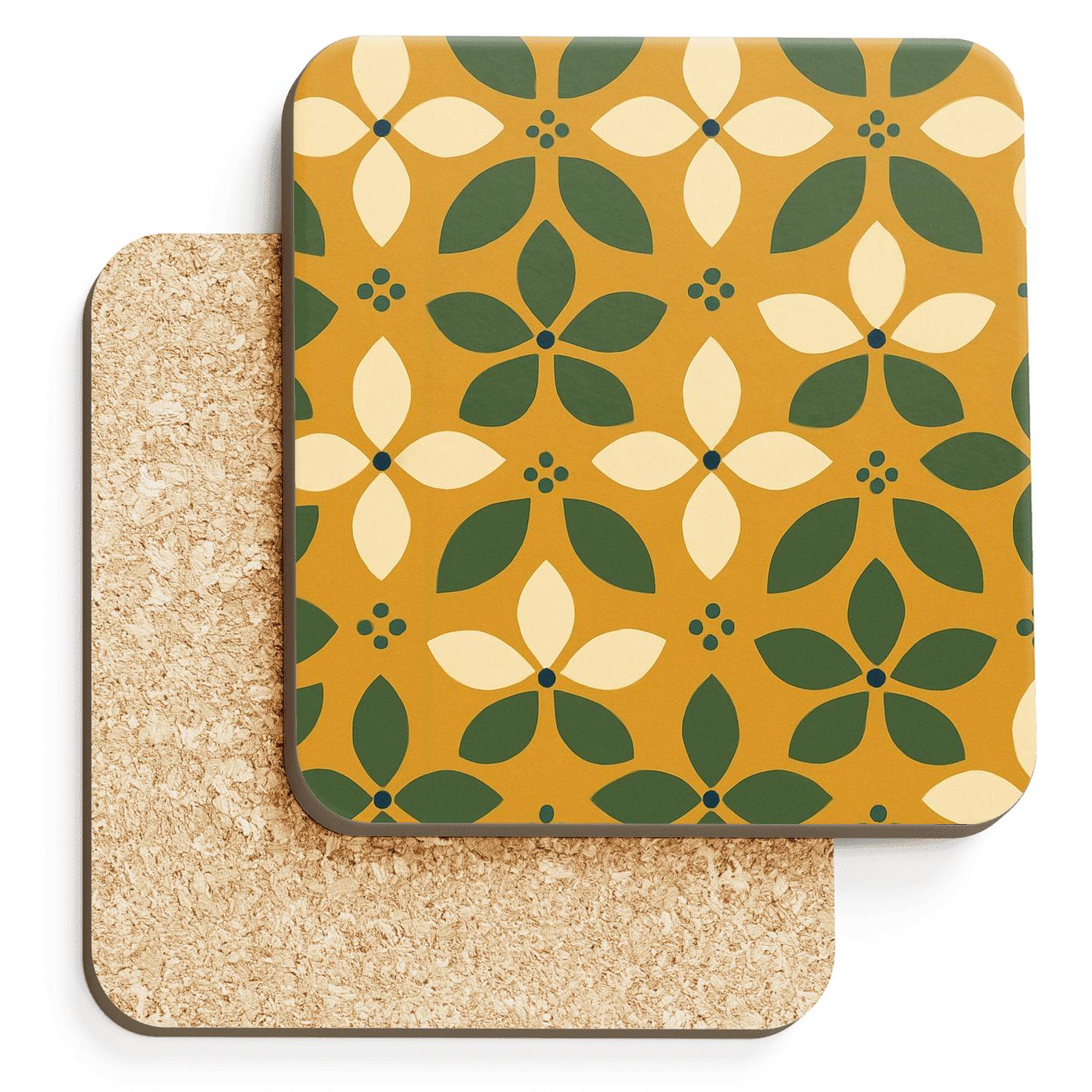 Saffron Olive Ceramic Petal Tessellation decorative beverage coasters