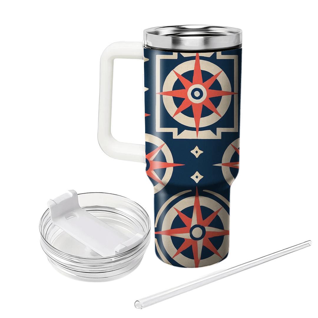 Coral And Indigo Compass Lattice insulated tumblers