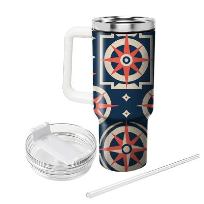 Coral And Indigo Compass Lattice insulated tumblers