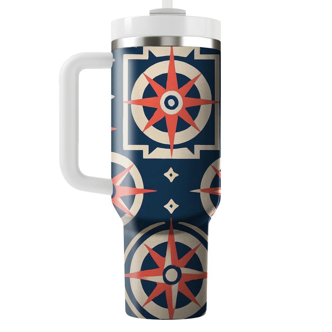 Coral And Indigo Compass Lattice insulated tumblers