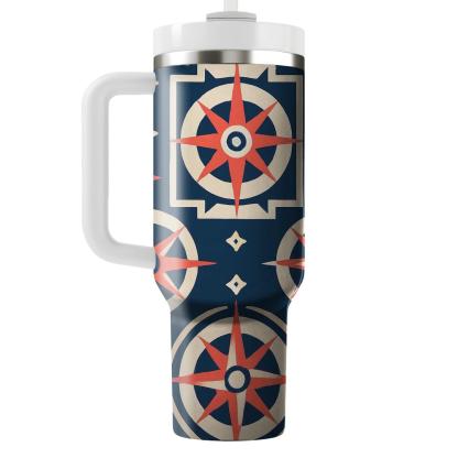 Coral And Indigo Compass Lattice insulated tumblers