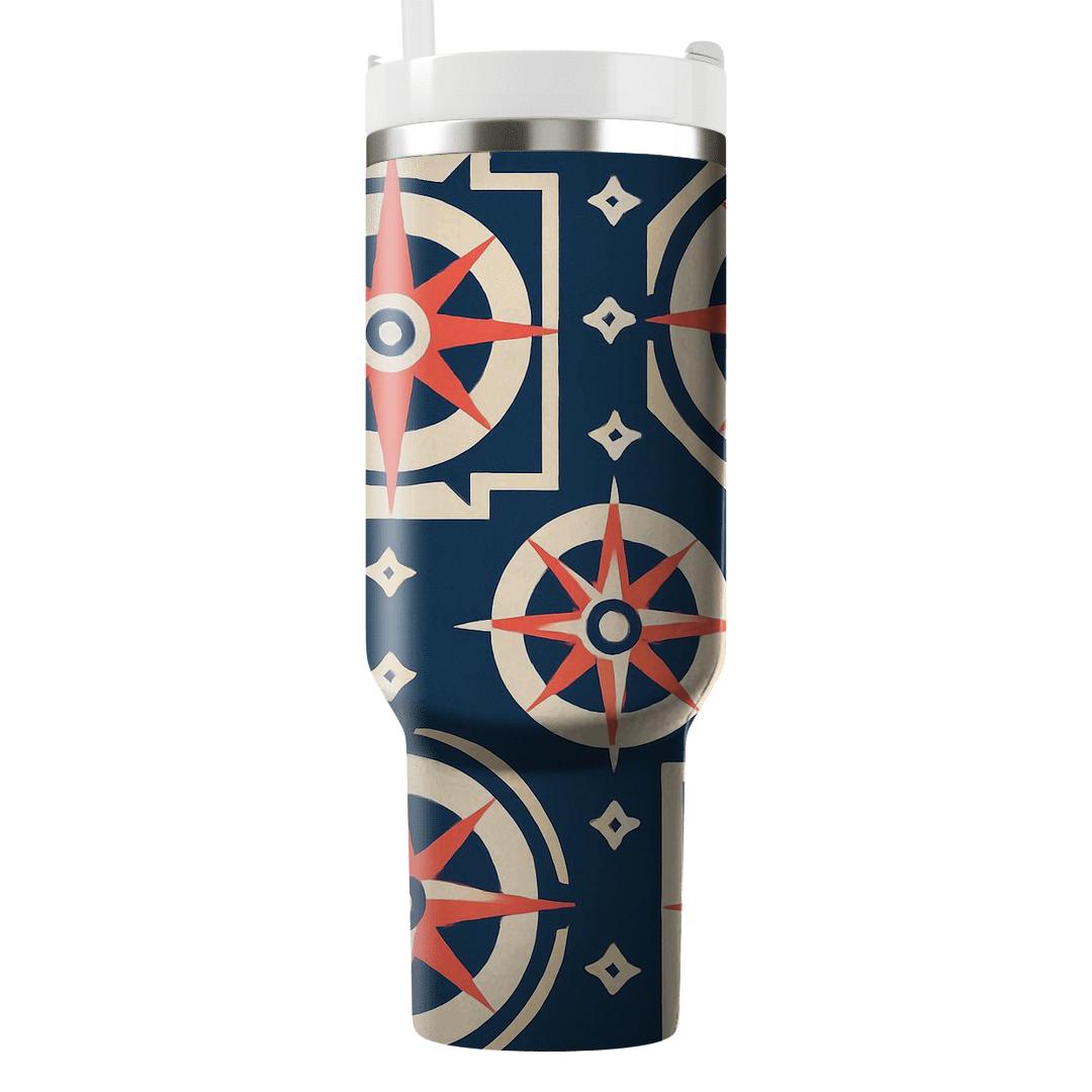 Coral And Indigo Compass Lattice insulated tumblers