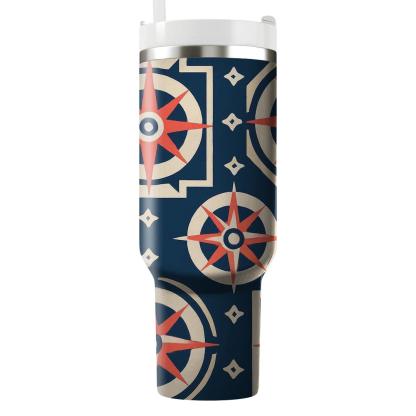 Coral And Indigo Compass Lattice insulated tumblers