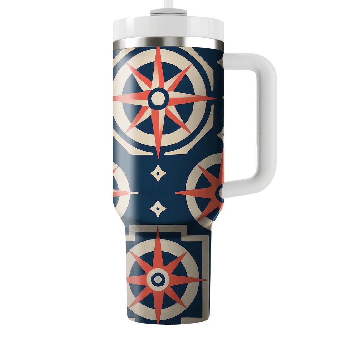 Coral And Indigo Compass Lattice insulated tumblers