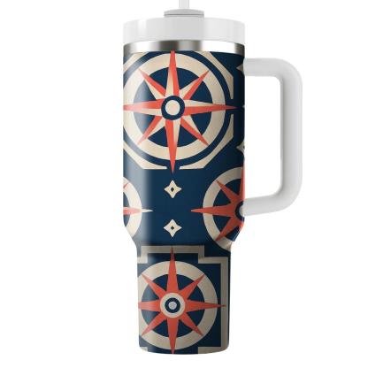 Coral And Indigo Compass Lattice insulated tumblers