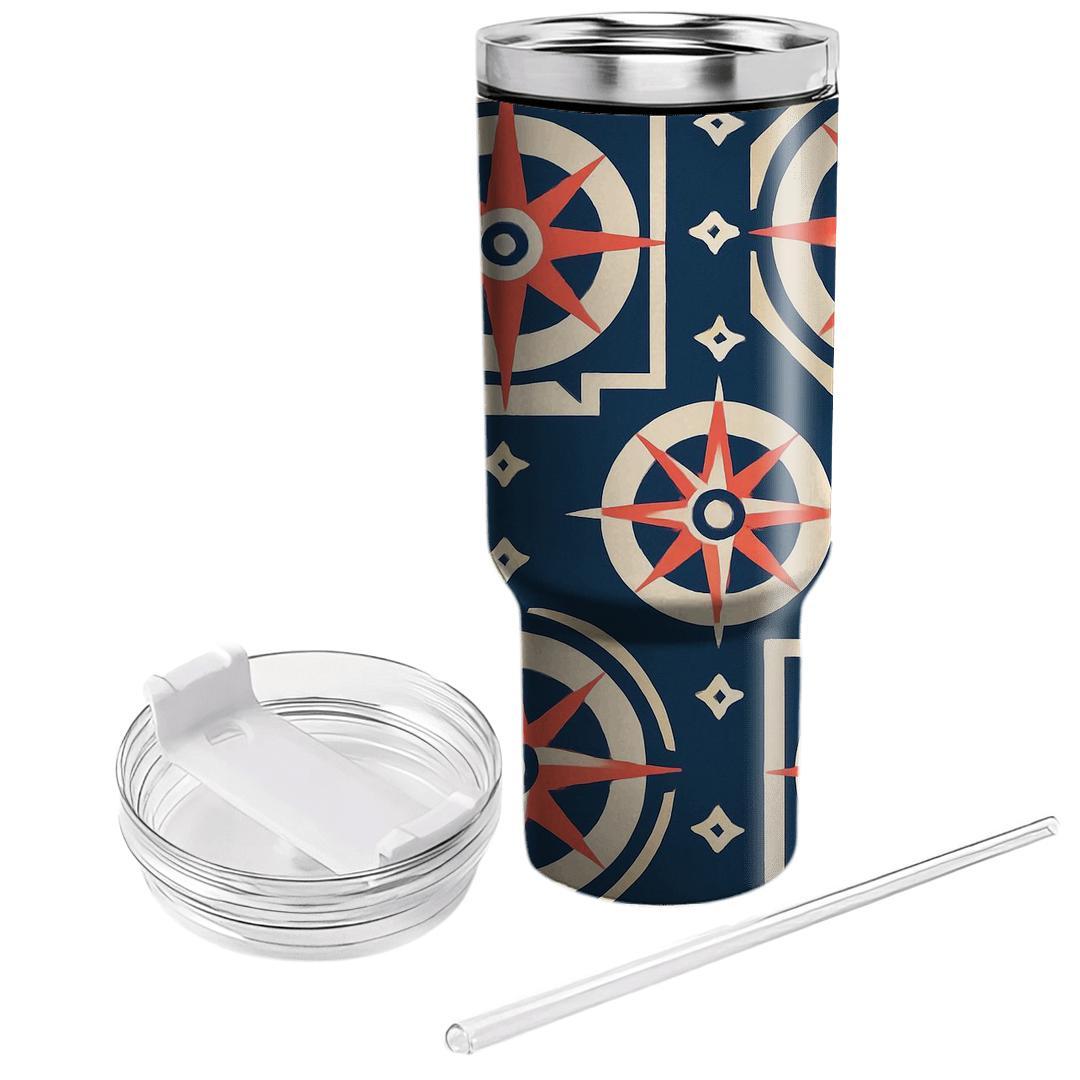 Coral And Indigo Compass Lattice insulated tumblers