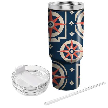 Coral And Indigo Compass Lattice insulated tumblers