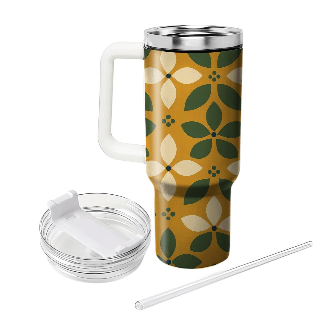 Saffron Olive Ceramic Petal Tessellation tumblers with lids
