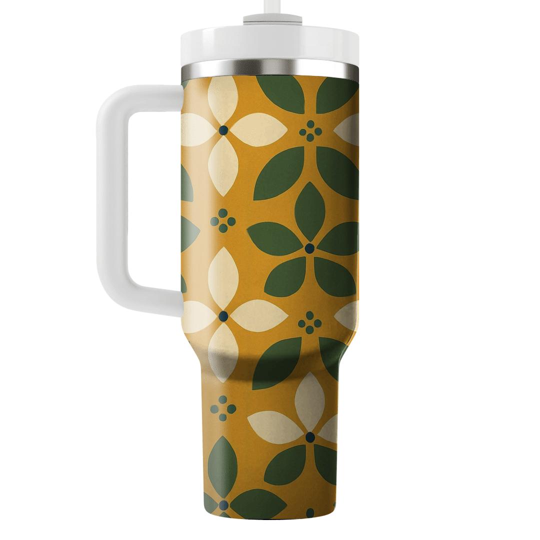 Saffron Olive Ceramic Petal Tessellation tumblers with lids