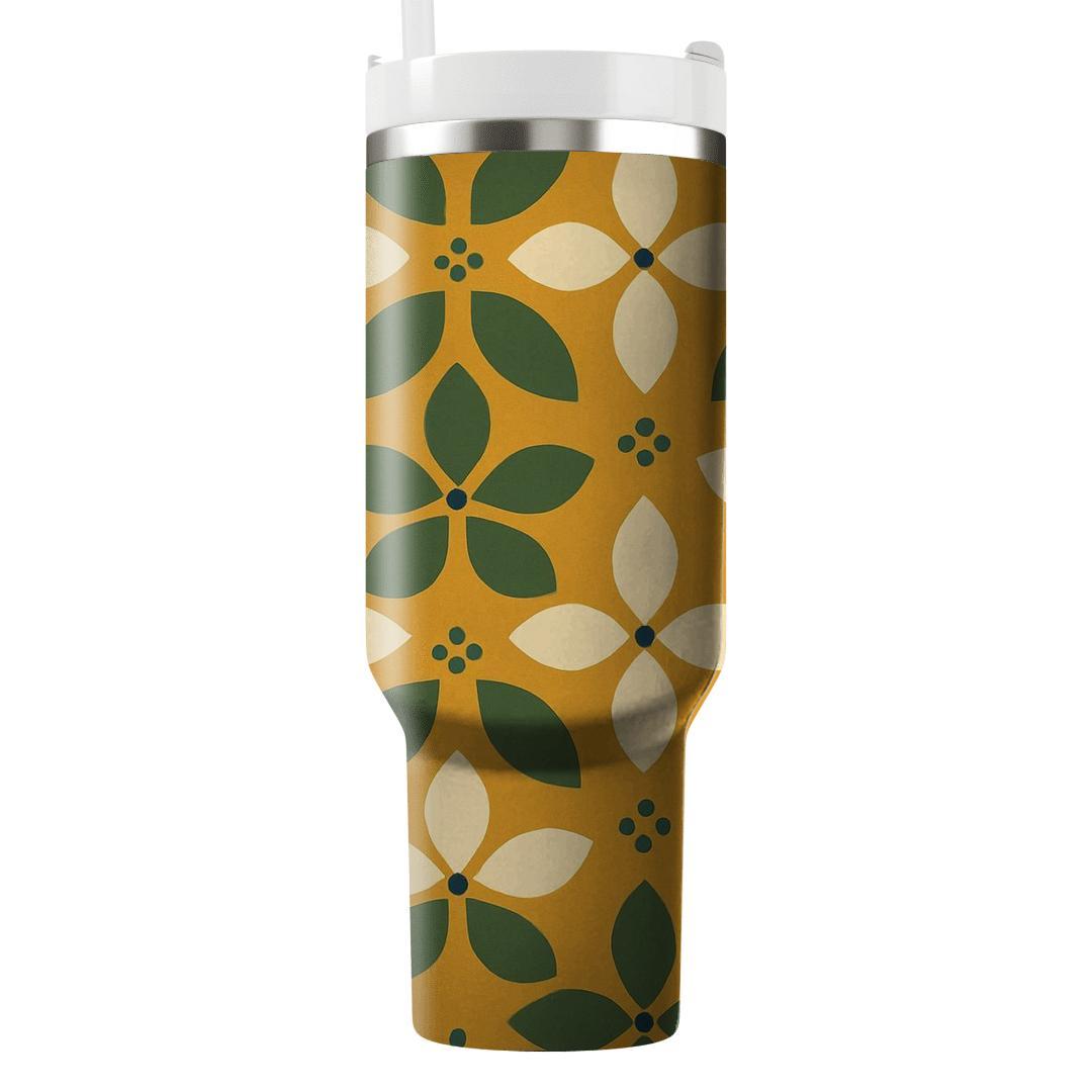 Saffron Olive Ceramic Petal Tessellation tumblers with lids
