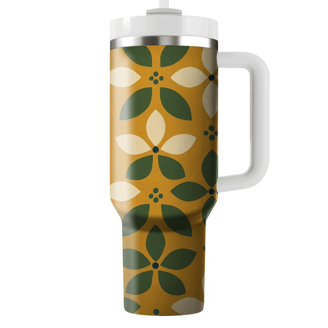 Saffron Olive Ceramic Petal Tessellation tumblers with lids