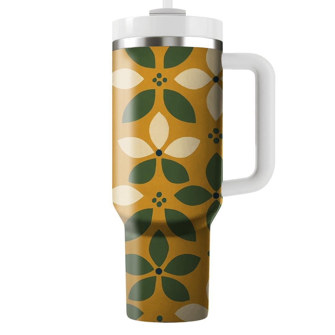 Saffron Olive Ceramic Petal Tessellation tumblers with lids