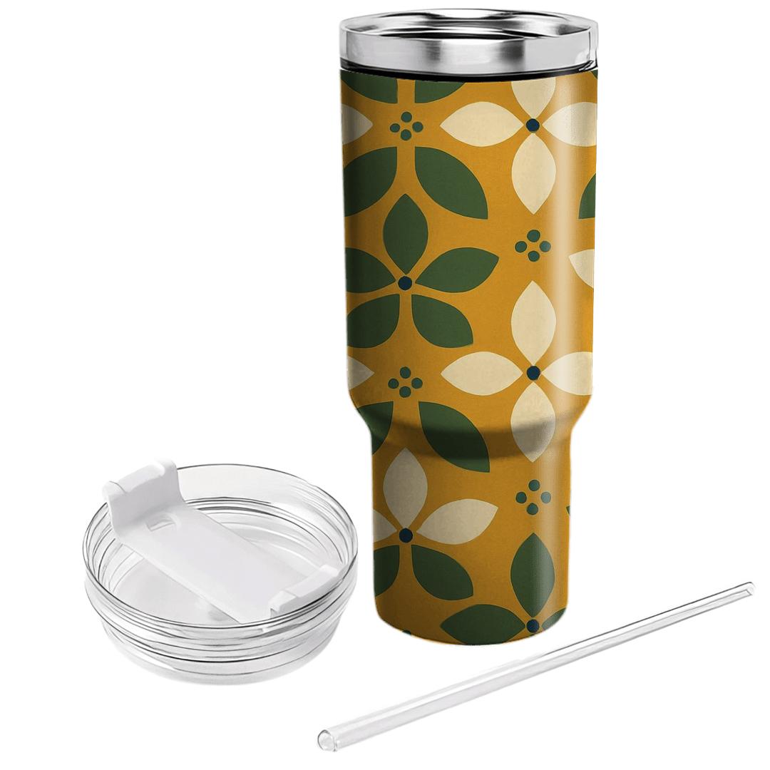 Saffron Olive Ceramic Petal Tessellation tumblers with lids