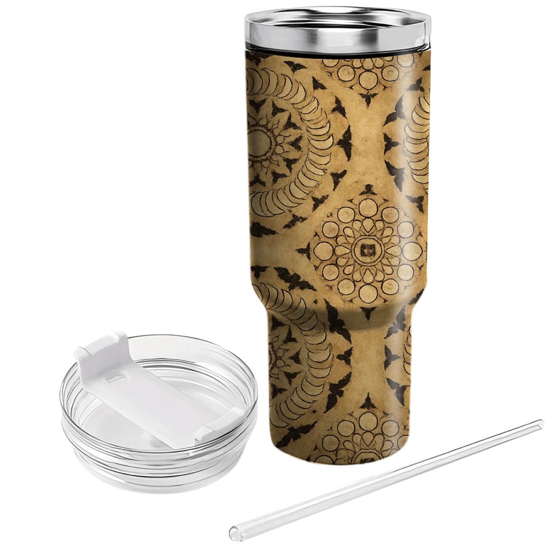 Sepia Parchment Moon Phase Bat Mandalas insulated tumblers