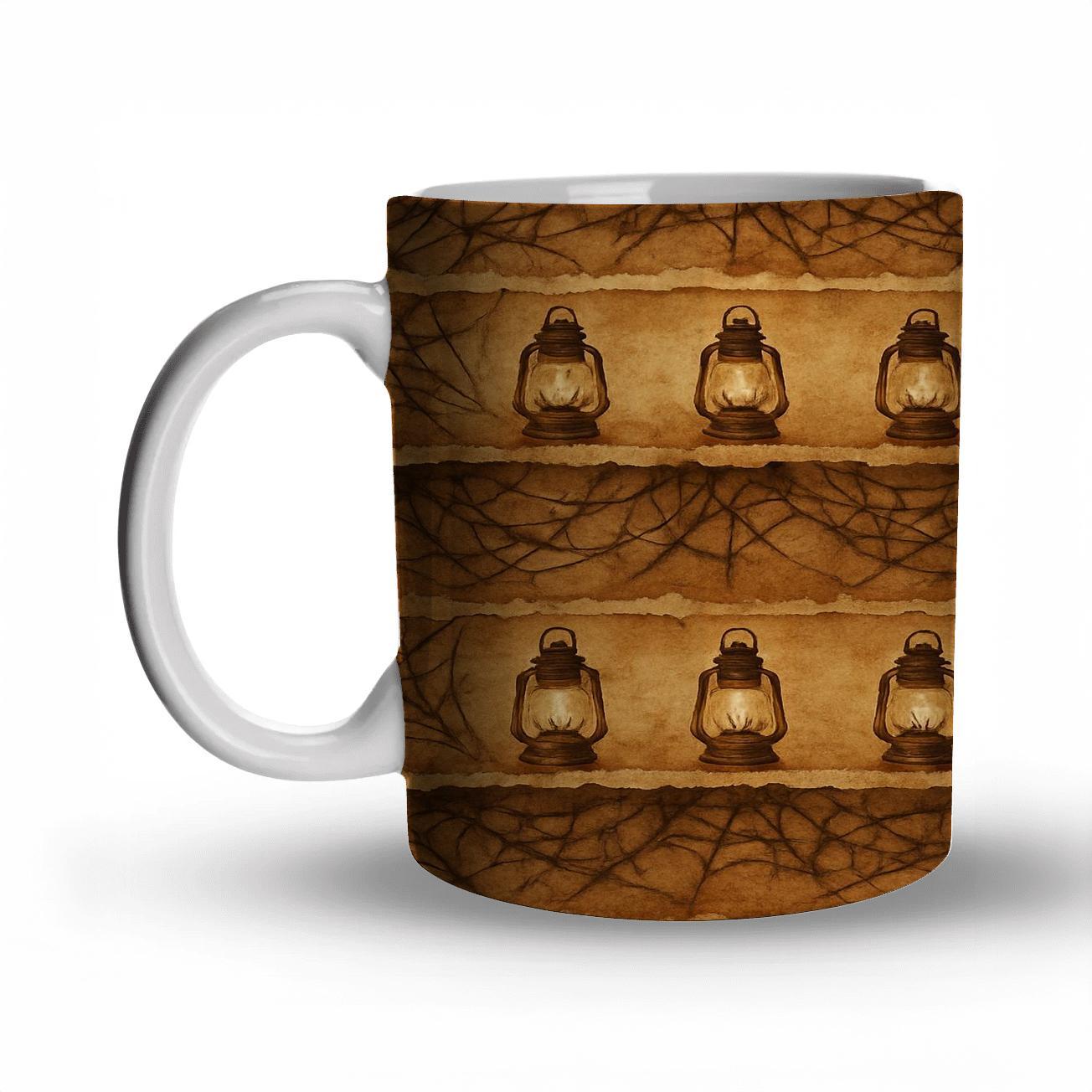 Sepia Parchment Cobweb Horizon Bands With Lantern Clusters insulated thermal mugs