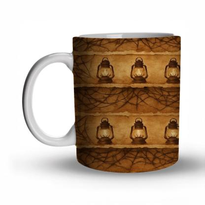 Sepia Parchment Cobweb Horizon Bands With Lantern Clusters insulated thermal mugs