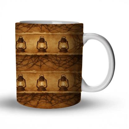 Sepia Parchment Cobweb Horizon Bands With Lantern Clusters insulated thermal mugs