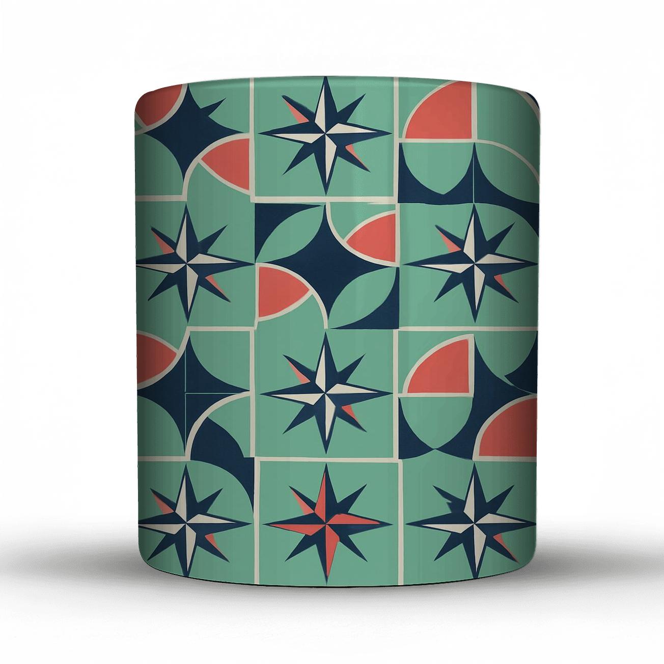 Mint And Coral Compass Rose Mosaic ceramic coffee mugs