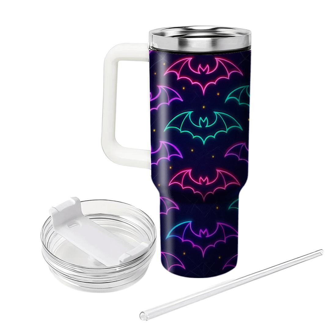 Neon Horror Carnival Bat Mirrors On Deep Navy Night personalized tumblers