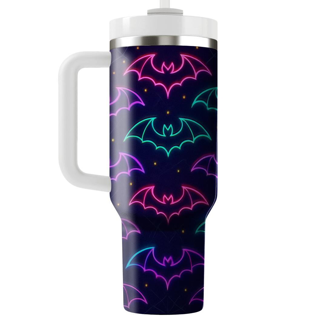 Neon Horror Carnival Bat Mirrors On Deep Navy Night personalized tumblers