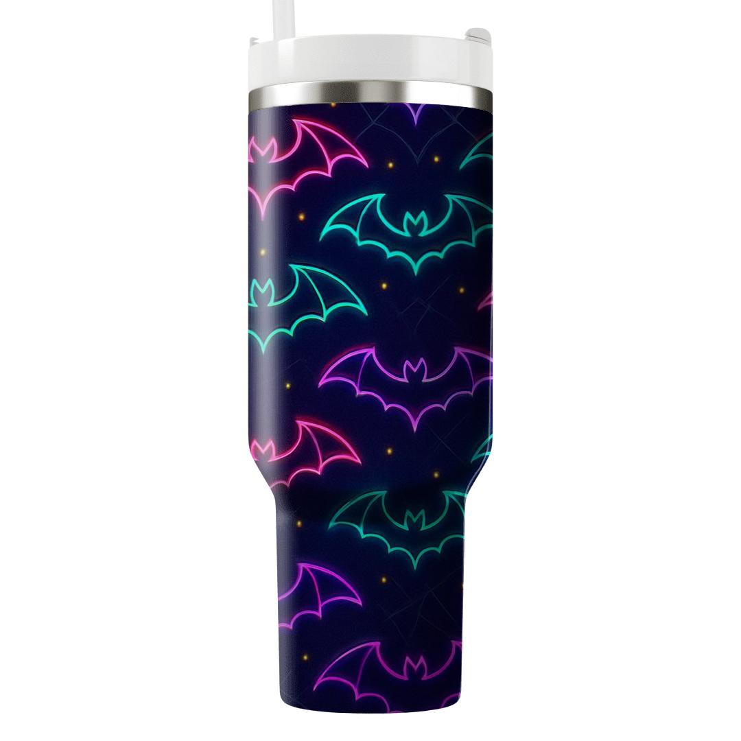Neon Horror Carnival Bat Mirrors On Deep Navy Night personalized tumblers