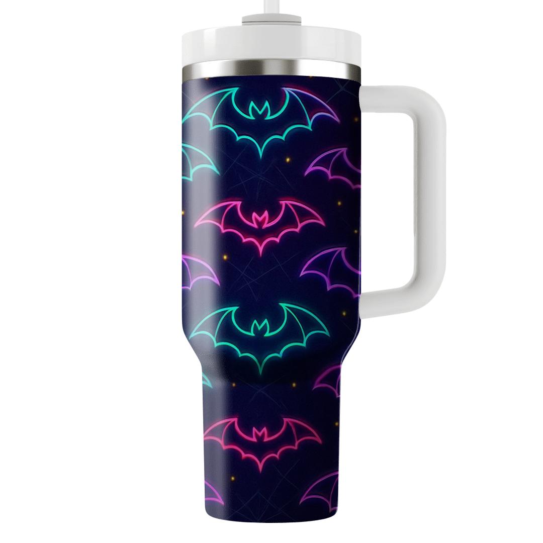 Neon Horror Carnival Bat Mirrors On Deep Navy Night personalized tumblers