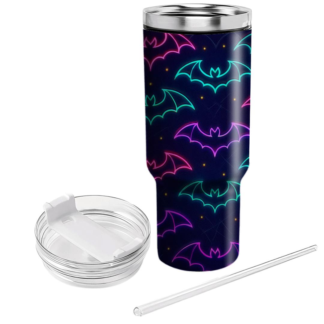 Neon Horror Carnival Bat Mirrors On Deep Navy Night personalized tumblers