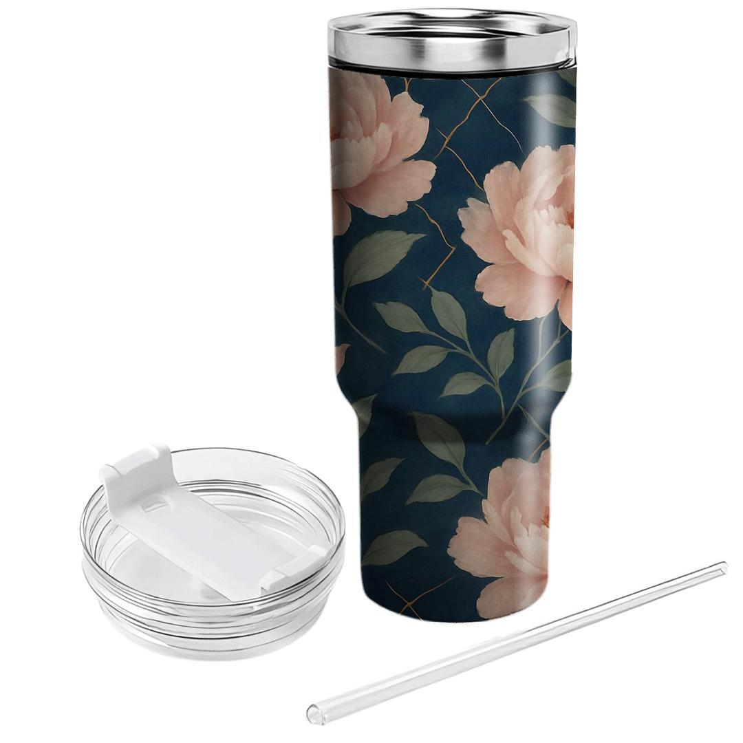 Moonlit Peony Lattice travel tumblers