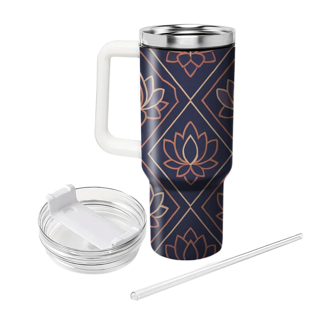 Indigo Kite And Lotus Tile Repeat tumbler cups