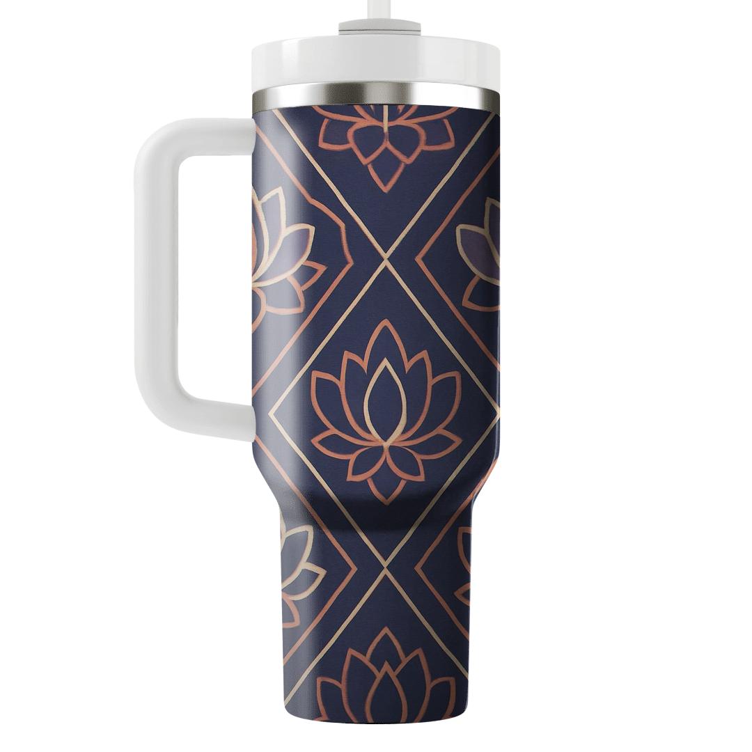 Indigo Kite And Lotus Tile Repeat tumbler cups