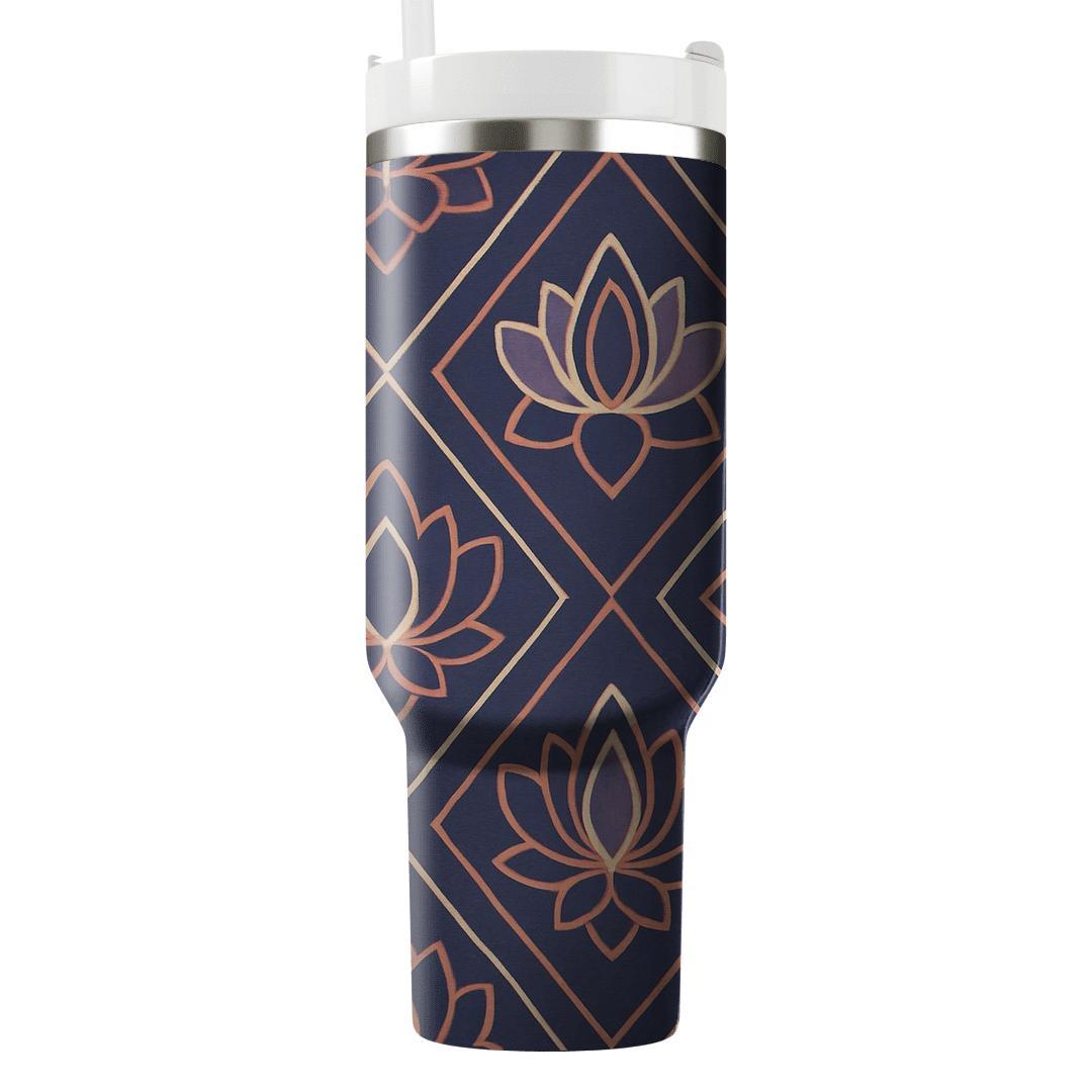 Indigo Kite And Lotus Tile Repeat tumbler cups
