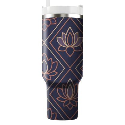 Indigo Kite And Lotus Tile Repeat tumbler cups