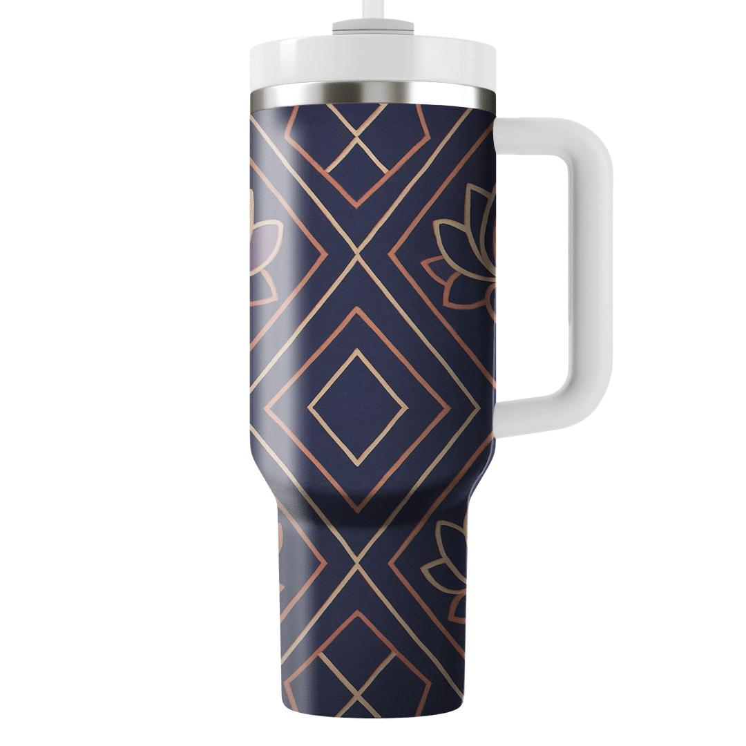 Indigo Kite And Lotus Tile Repeat tumbler cups