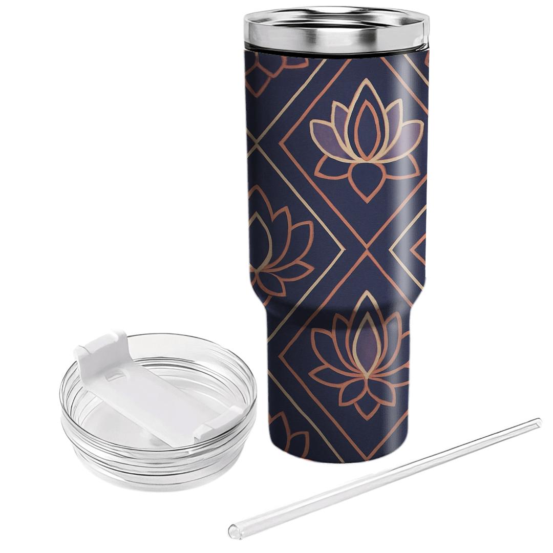 Indigo Kite And Lotus Tile Repeat tumbler cups