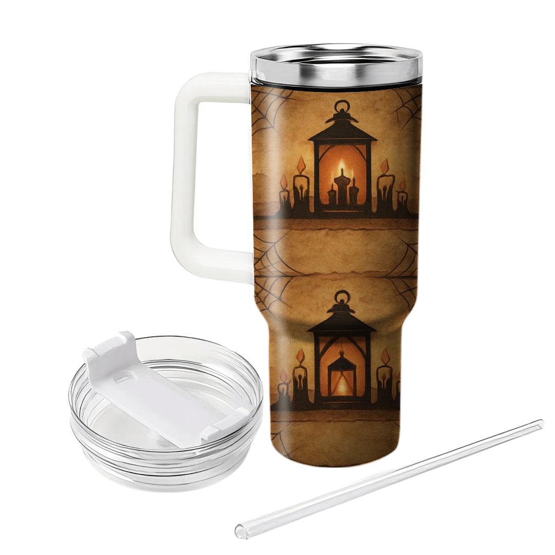 Sepia Parchment Lantern And Cobweb Collage Bands tumbler cups