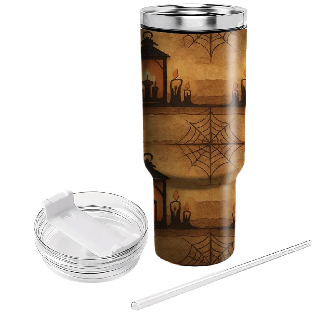 Sepia Parchment Lantern And Cobweb Collage Bands tumbler cups