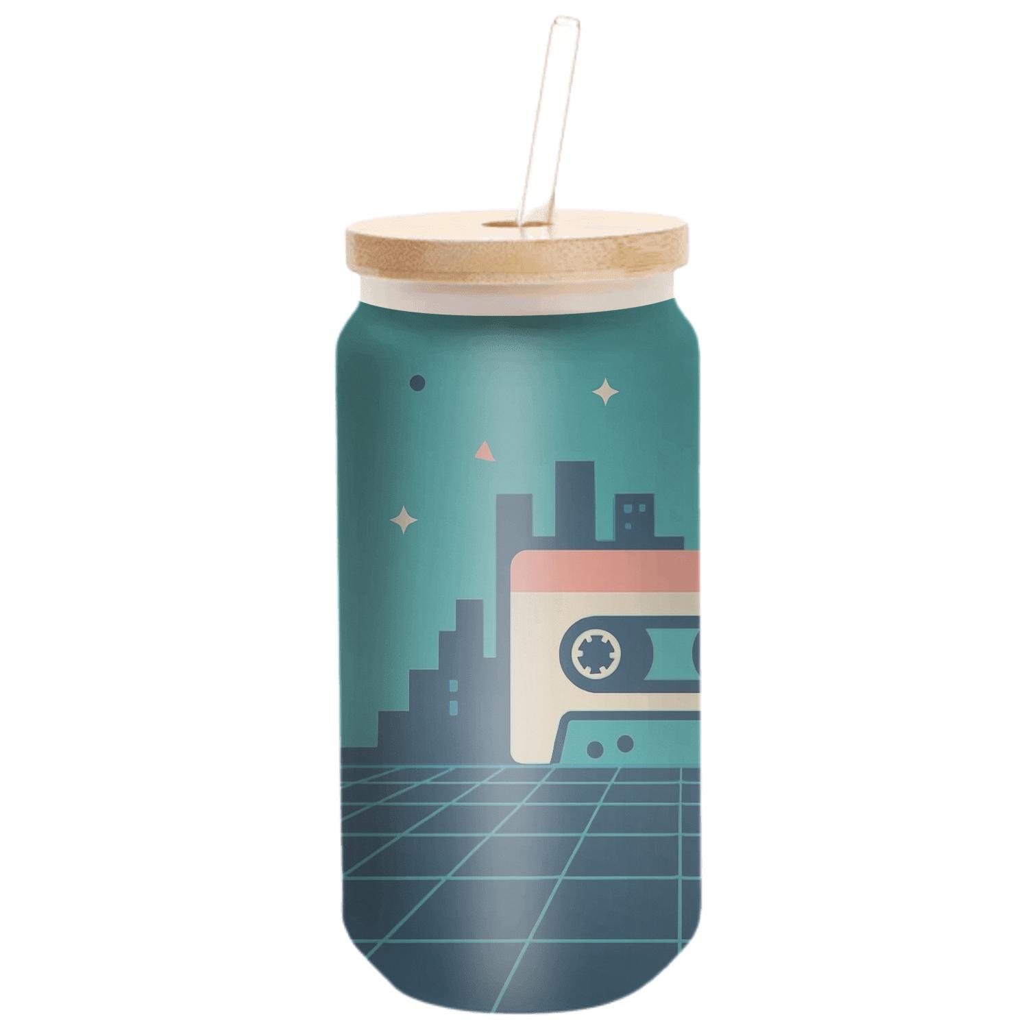 Cassette Skyline Neon Grid custom engraved glassware